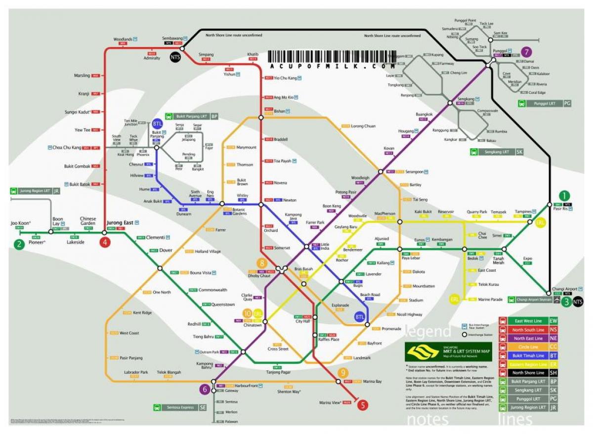 Singapurski metro linija na karti